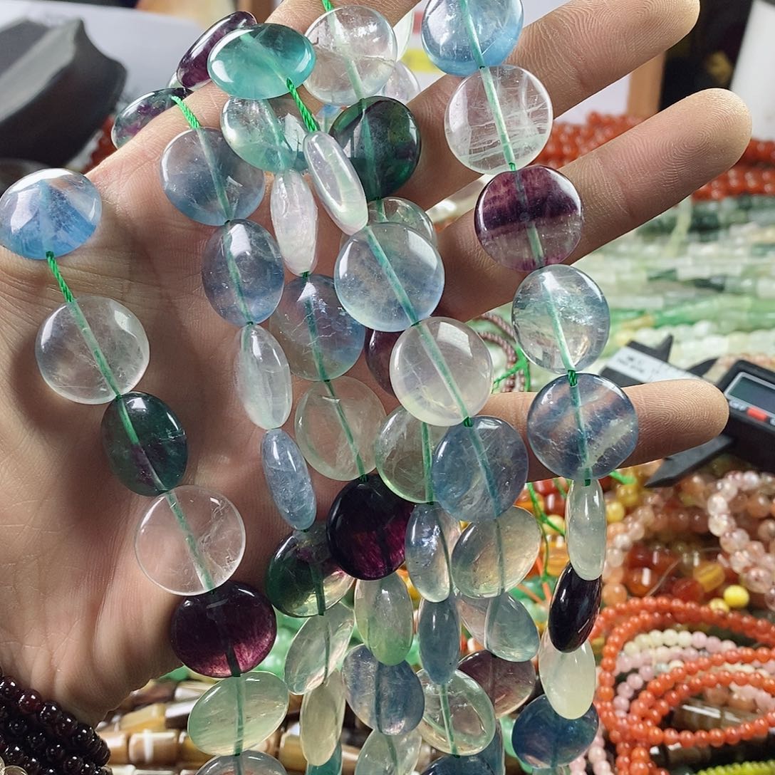 玛瑙/玉髓珠宝半成品合金一条天然8×18萤石大圆饼E20