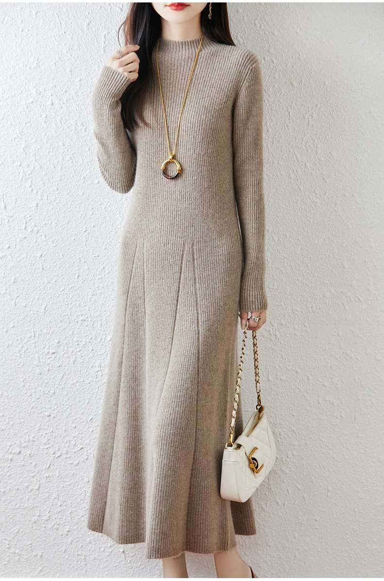 100%羊毛纯色加厚长款领A字裙YYY2567