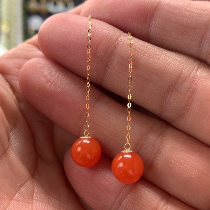 南红玛瑙耳饰18K金镶嵌