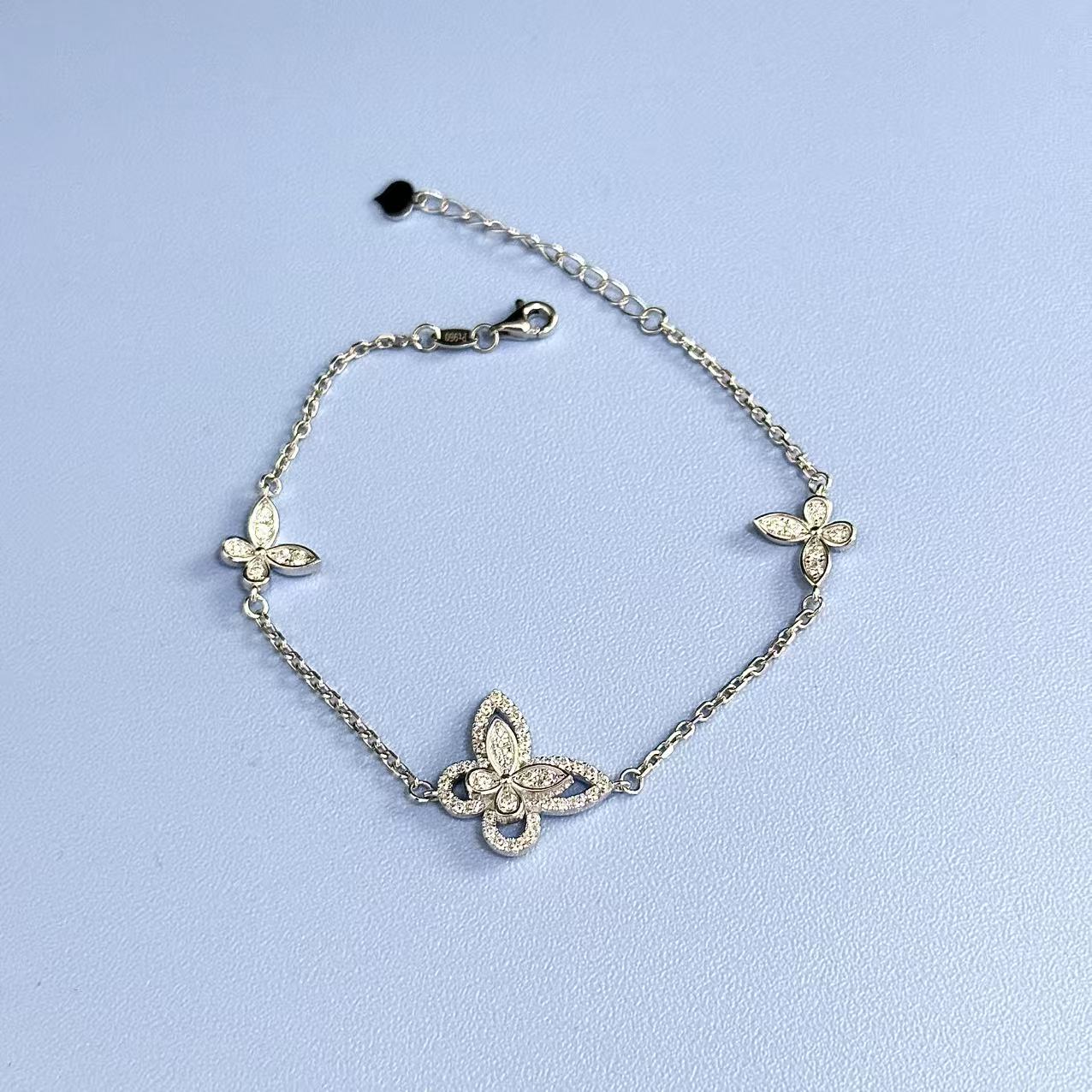 铂金Pt950镶嵌莫桑幻影蝴蝶手链轻奢时尚气质小众简约精致