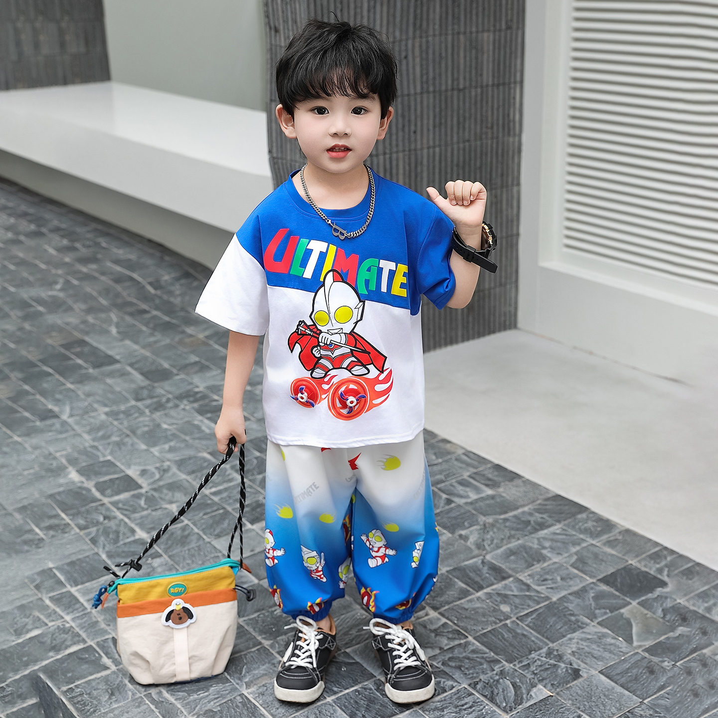 奥特曼男童短袖套装2026新款夏季薄款儿童T恤防蚊裤宝宝潮酷夏装