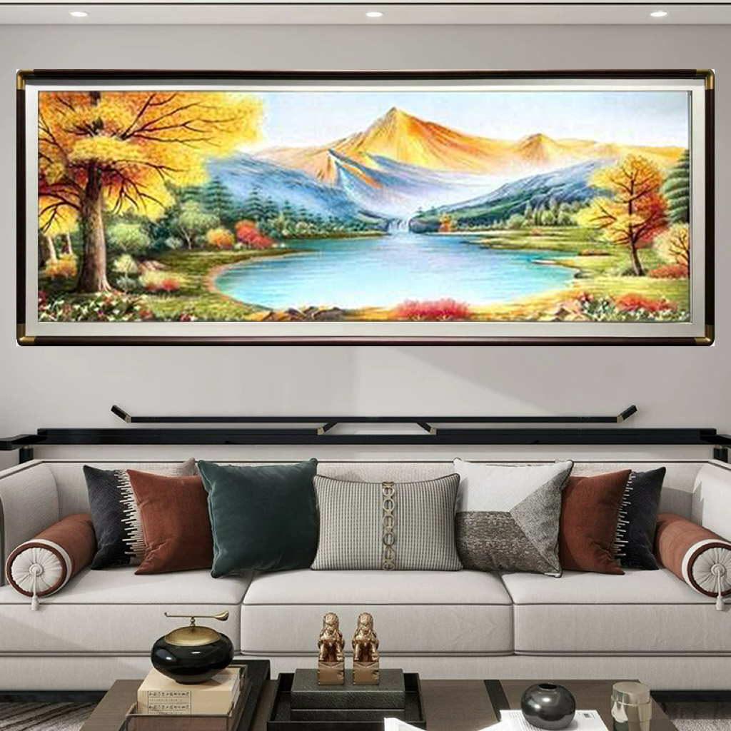 金山聚宝盆豪华合集客厅装饰画挂画刺绣新中式山水画织锦绣背景墙