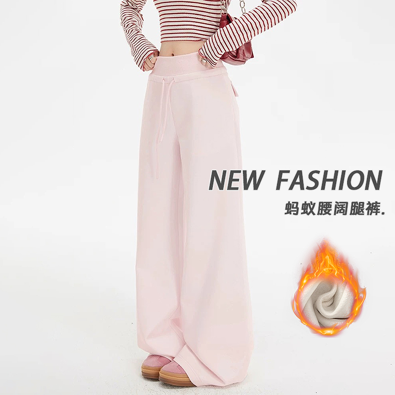 美式复古慵懒垂感休闲卫裤女秋冬加绒小个子收腰显瘦宽松阔腿裤