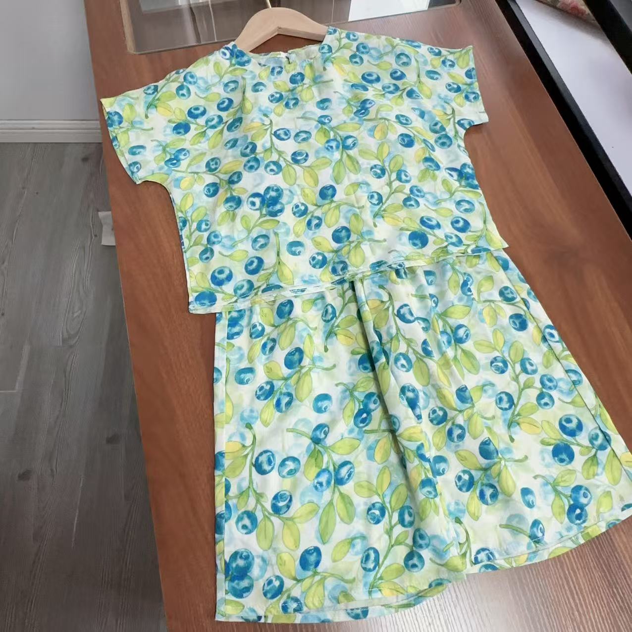 新蓝莓  短裤棉绸潮童过膝七分短裤裤套装女童家居服外穿套装