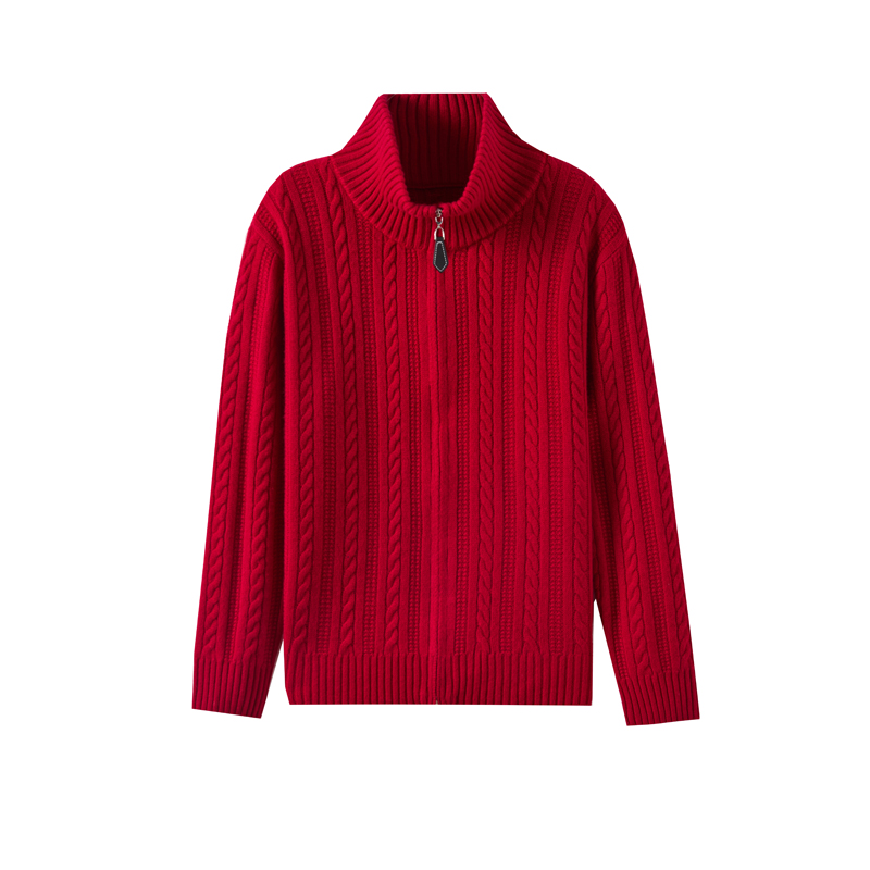 依家——24039冬季100%山羊绒加厚翻领保暖拉链开衫外套立领毛衣女