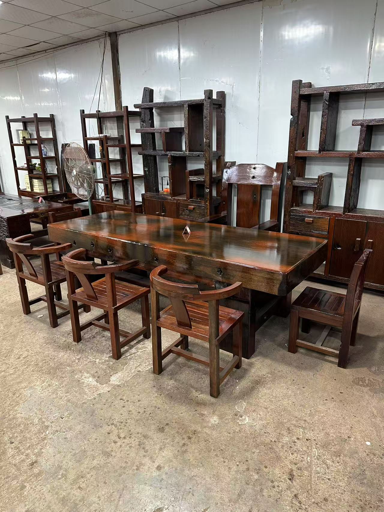 老船木茶桌椅组合大板台厚板桌办公桌会议桌餐桌书法桌