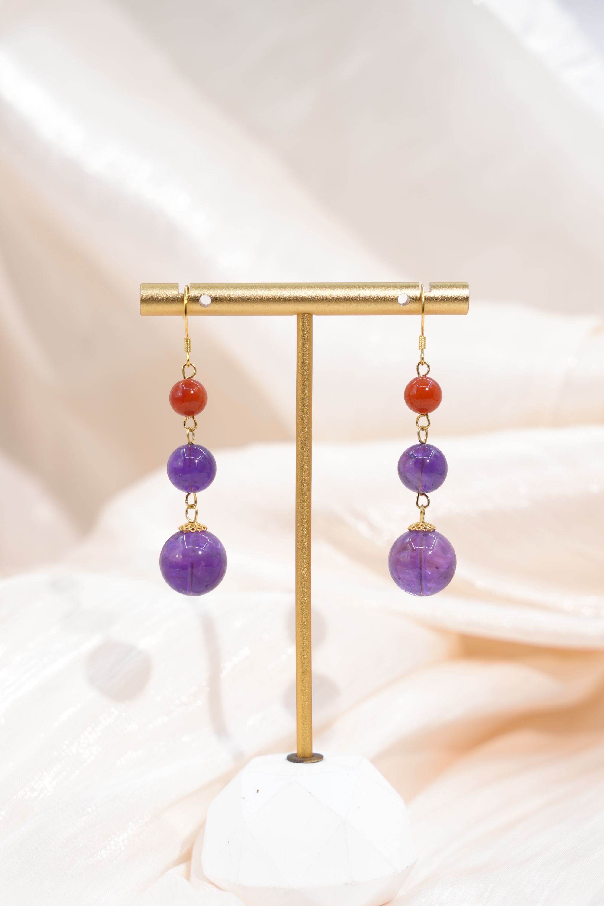 紫水晶九紫离火圆珠耳钩多样性发一件JHH1516930