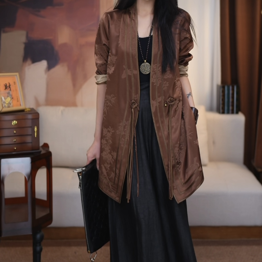 B【泽羽】新中式复古百搭气质原创提花显瘦立提时尚减龄短款外套