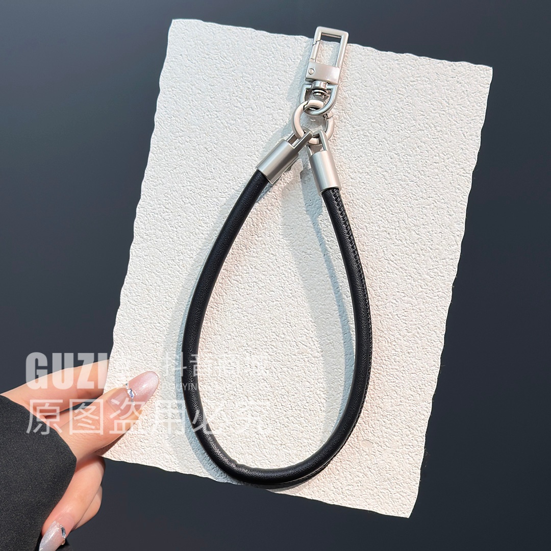 皮质挂绳手机挂绳女短款金属可旋转高级链条手腕挂链腕带结实链绳