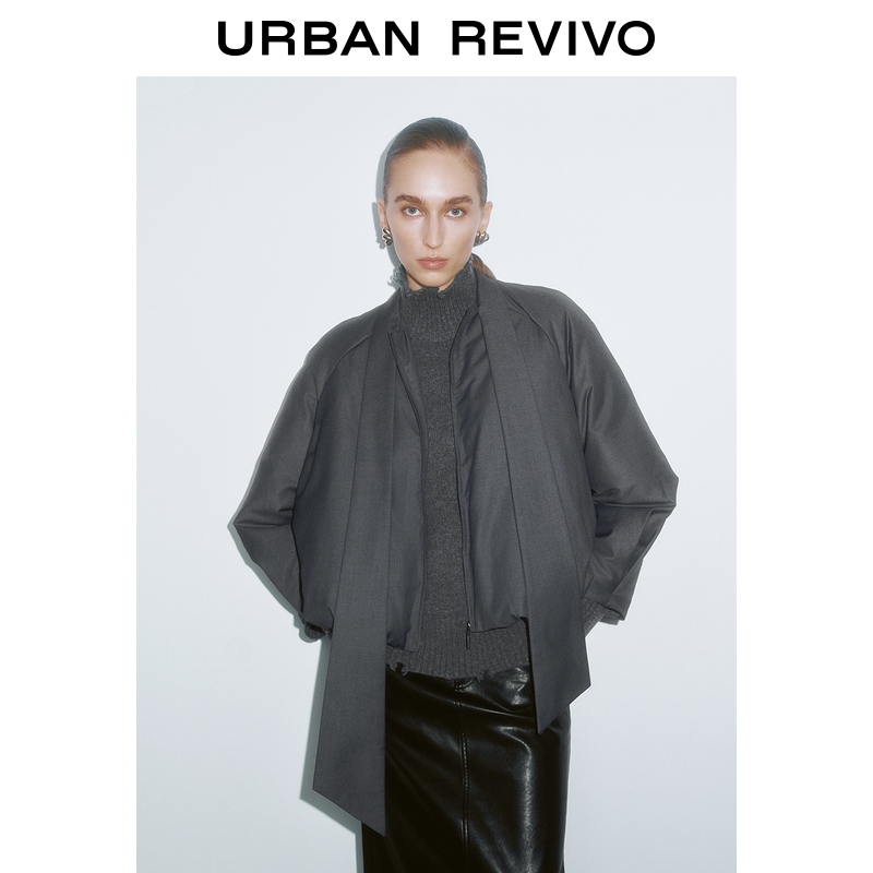 【HOT】UR2025冬季新款女装休闲飘带超宽松棉服外套UWG150065