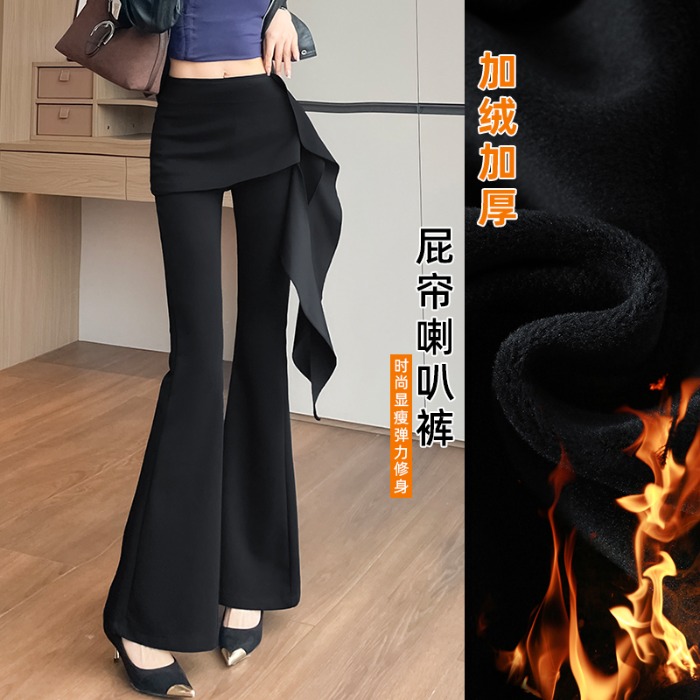假两件遮屁股显瘦屁帘裤设计感气质高腰休闲长裤侧开叉微喇裤