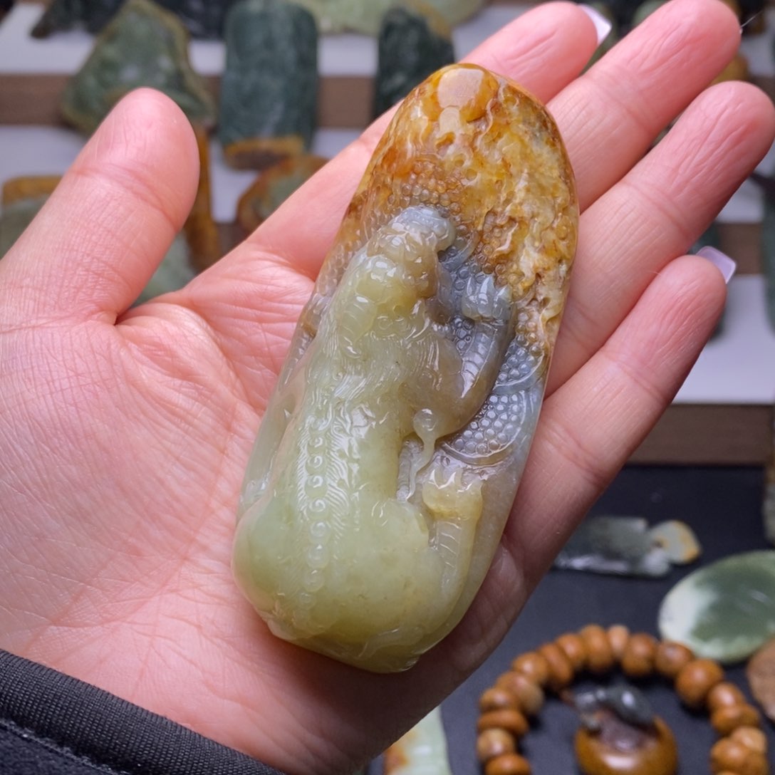 岫岩河磨玉（透闪石质玉）手把未镶嵌