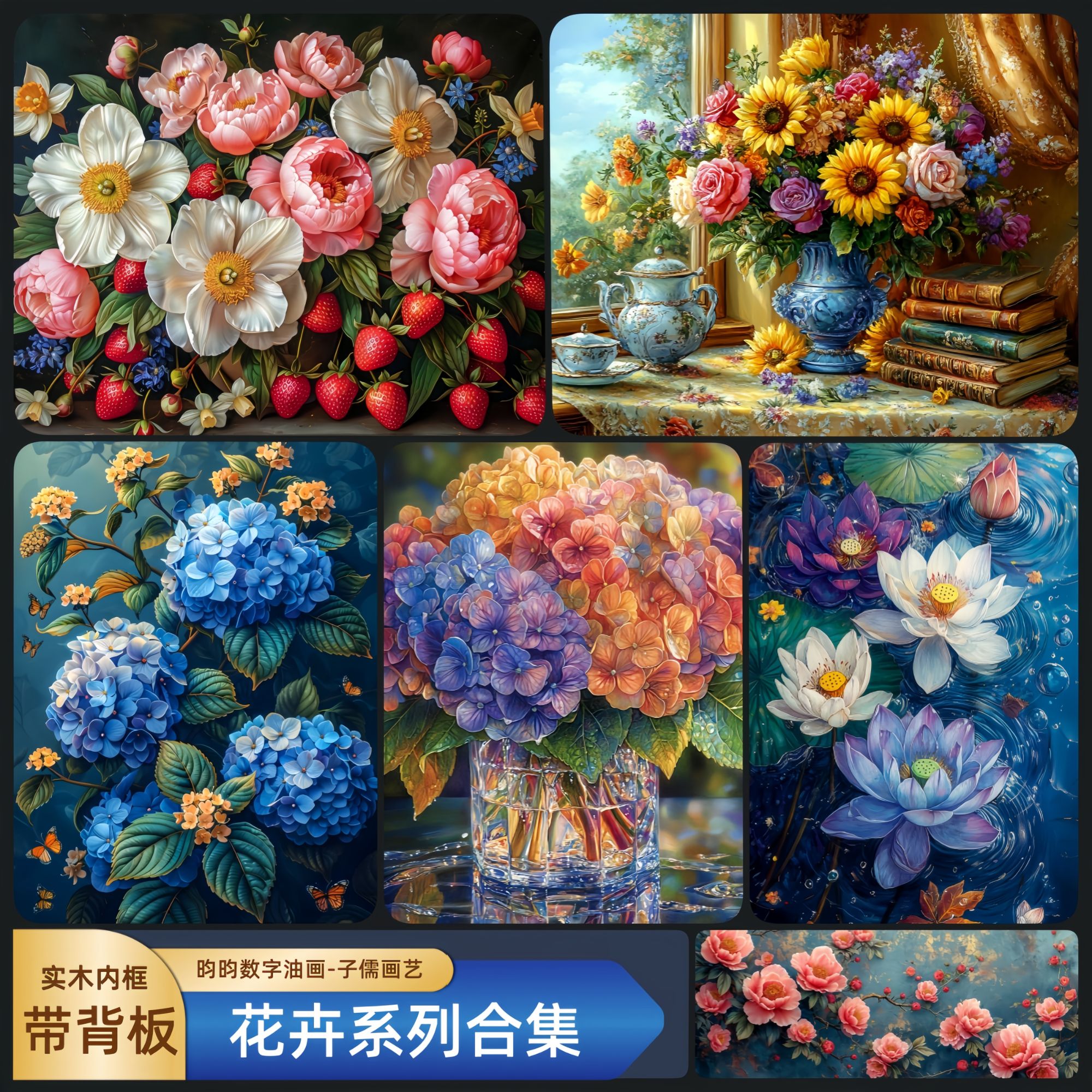<花卉系列合集-背板/画布>昀昀高还原DIY数字油画装饰画子儒画艺