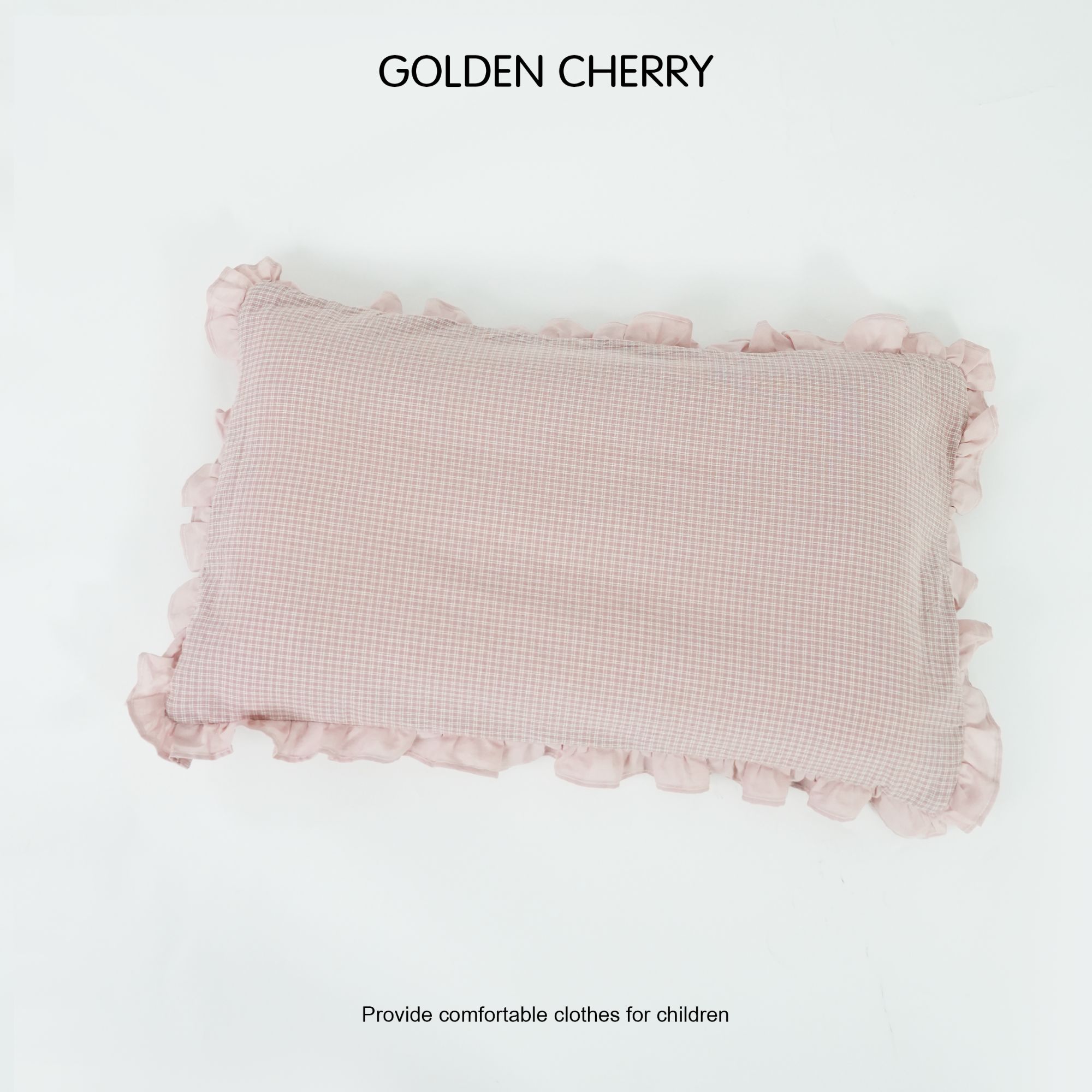 【金樱桃Golden cherry】小童粉色百搭格子花边枕头