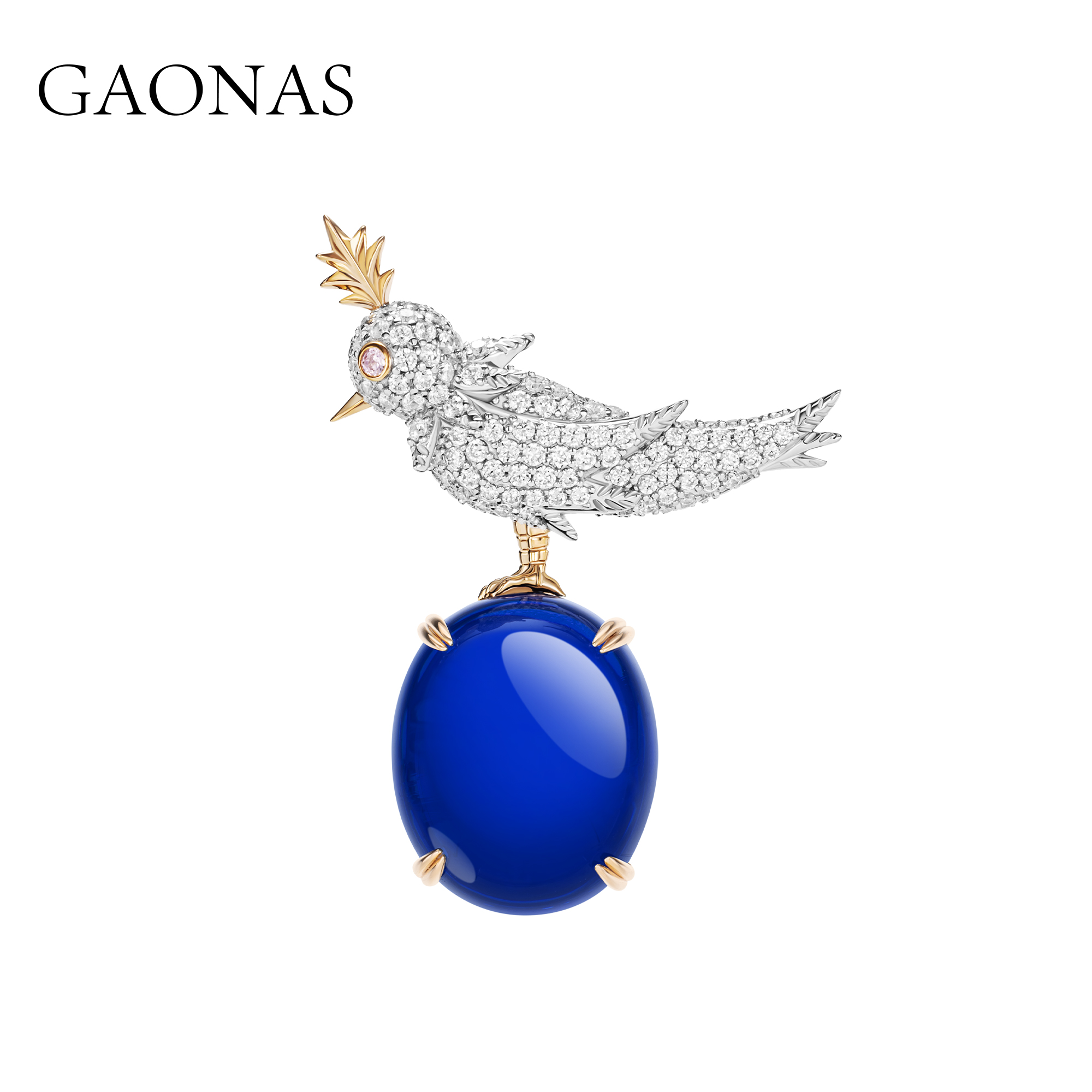 GAONAS 925银合成锆石胸针 传奇皇冠鸟 臻奢蓝色蛋形胸针11391ZB