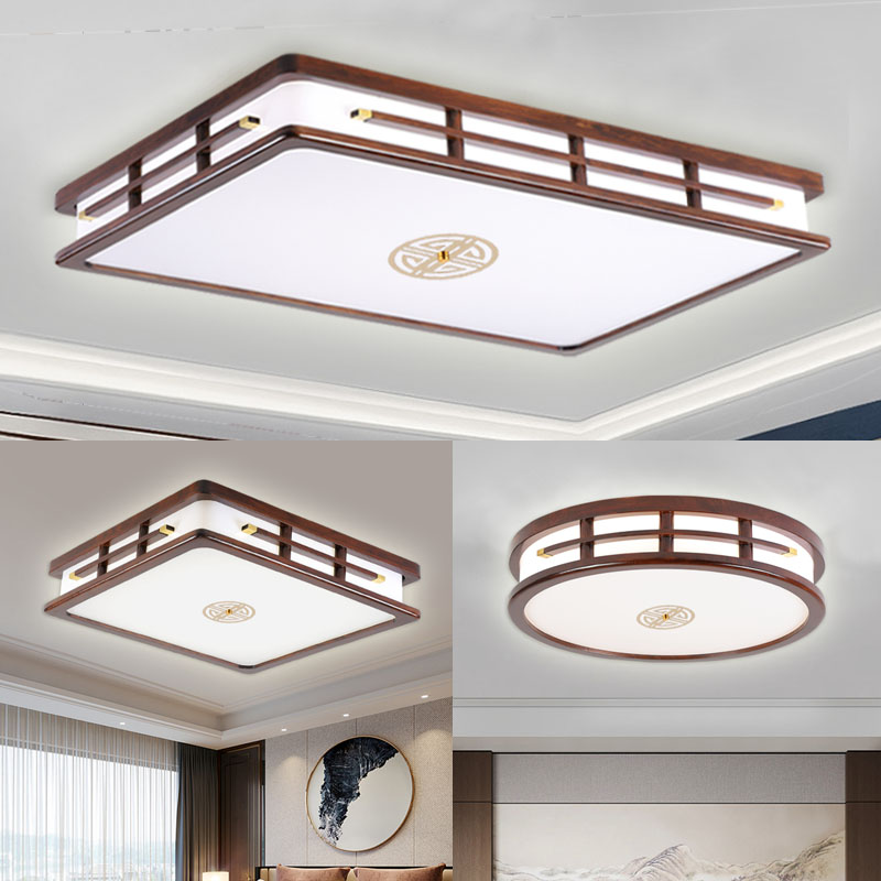 中式圆形吸顶灯中国风家用大灯仿古客厅卧室LED实木别墅酒店灯具