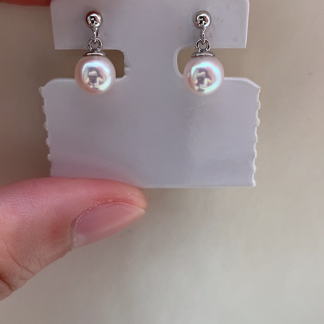 海水珍珠银S925镶嵌耳饰6.5-7mm ak