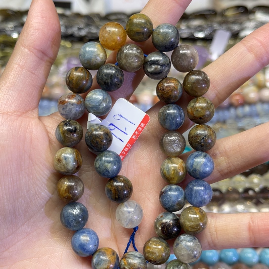 玛瑙/玉髓散珠天然莫奈油画蓝晶卡11长条38厘米