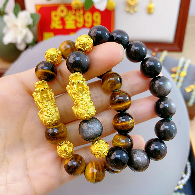 足金999大貔貅男款手串卡10金钱珠招财手链5D硬金工艺财运滚滚