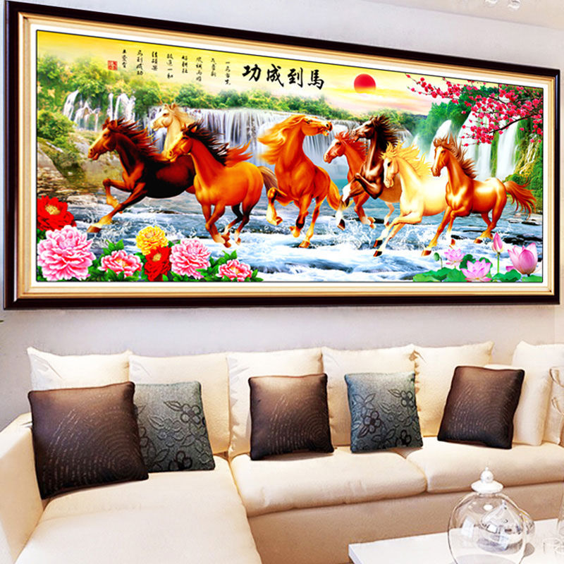 1.75大纯手工绣好十字绣成品成品708马到成功客厅挂画