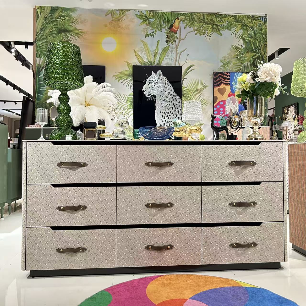 【喜悦家具】SKM 压花九斗柜(圆边)1800*400*900