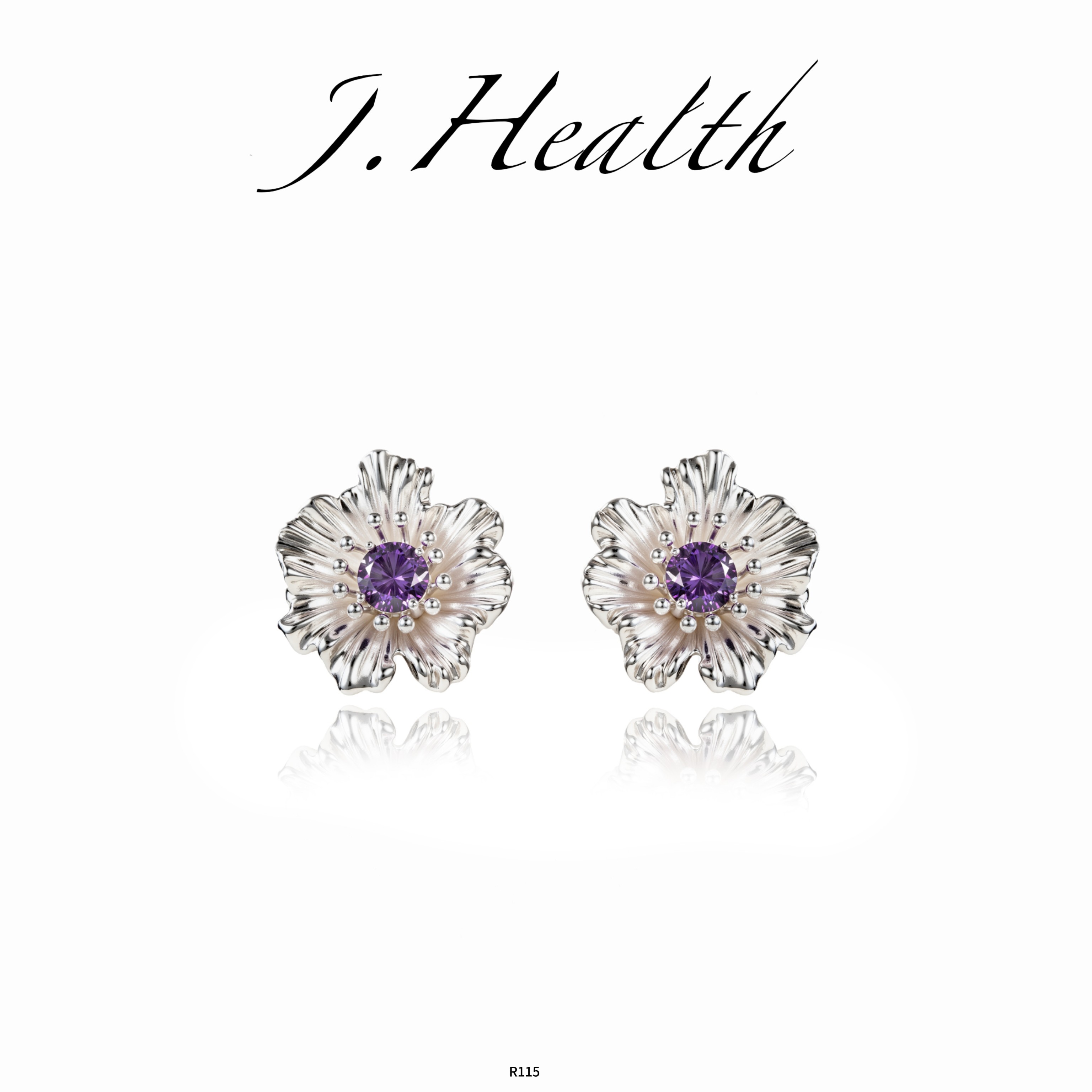 925银耳饰 J.Health【星辰告白】气质时尚紫色花蕊精致花朵耳环R115