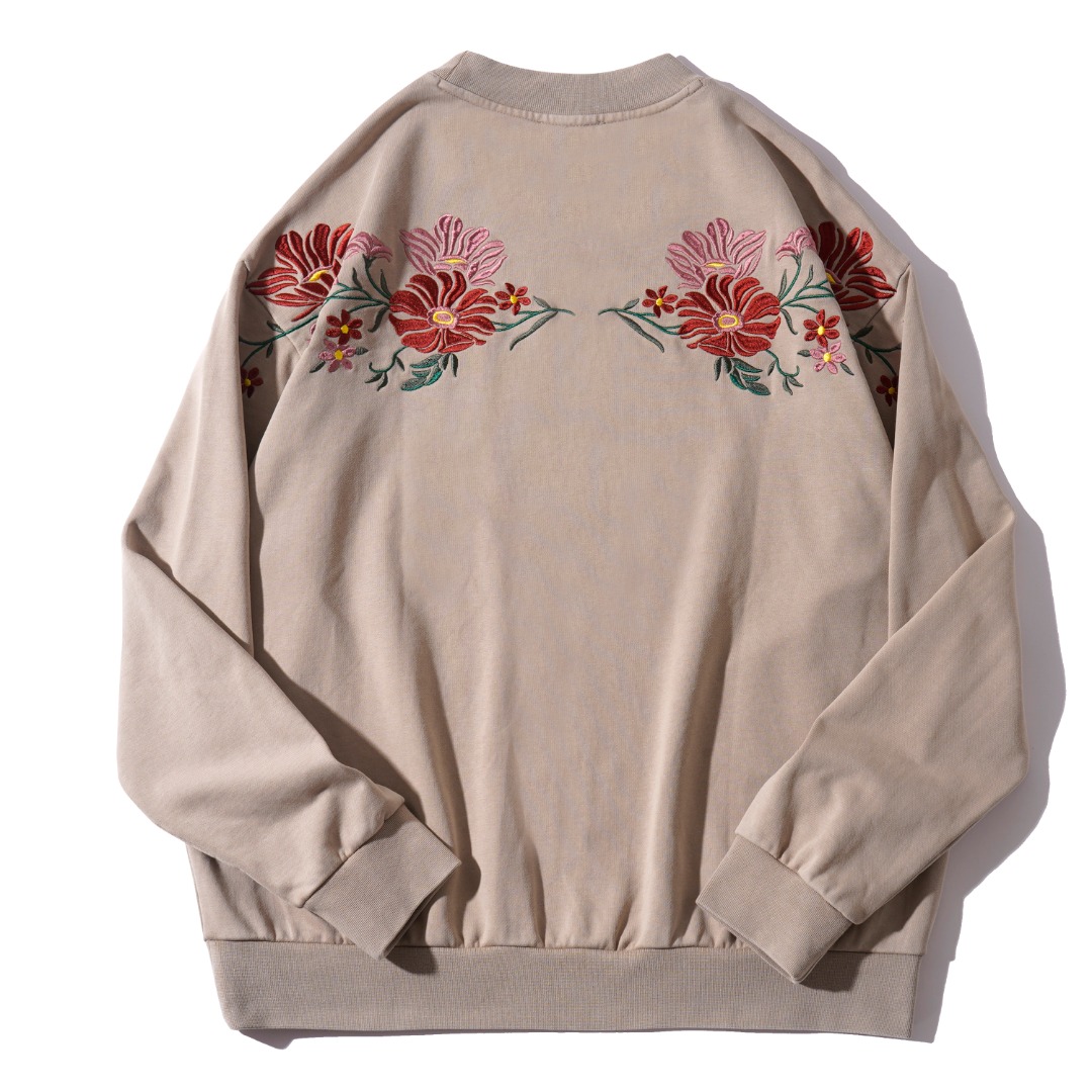 430克  花卉刺绣洗水脱色 高级感百搭简约宽松圆领卫衣 9208