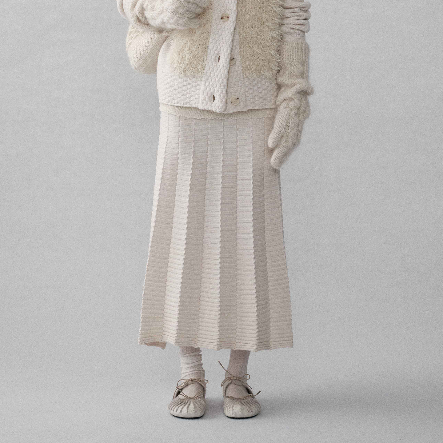 【swaying/knit】noundnound褶皱肌理羊毛大摆针织半身裙25秋冬新款