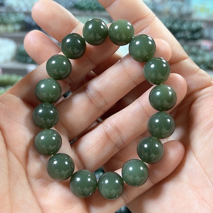 和田玉手链未镶嵌新疆若羌青黄口料卡13