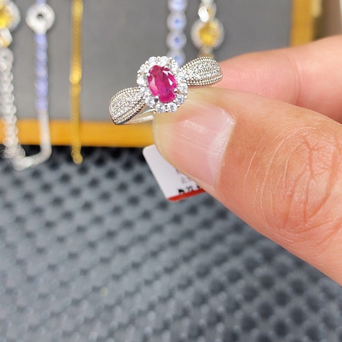 戒指银S925镶嵌红宝石