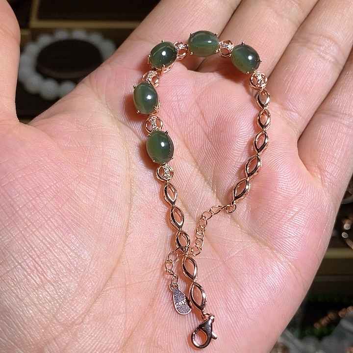 【闪购商品】银S925镶嵌手链和田玉（碧玉）