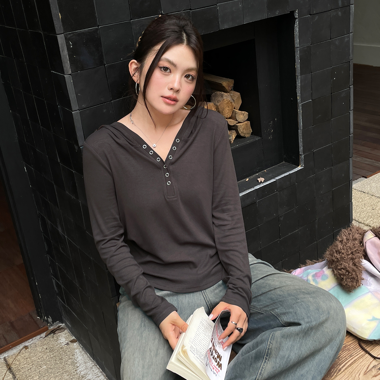 早秋女装2025新款巨好看设计感上衣大码胖mm宽松显瘦连帽长袖t恤