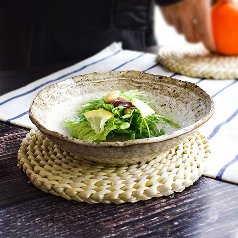 日本原装进口美浓烧复古粉引小沙拉碗圆碗不规则盘菜盘深盘餐具
