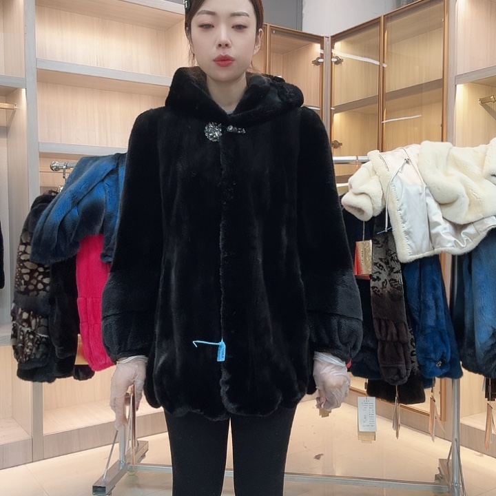 黑色连帽貂皮yh0362