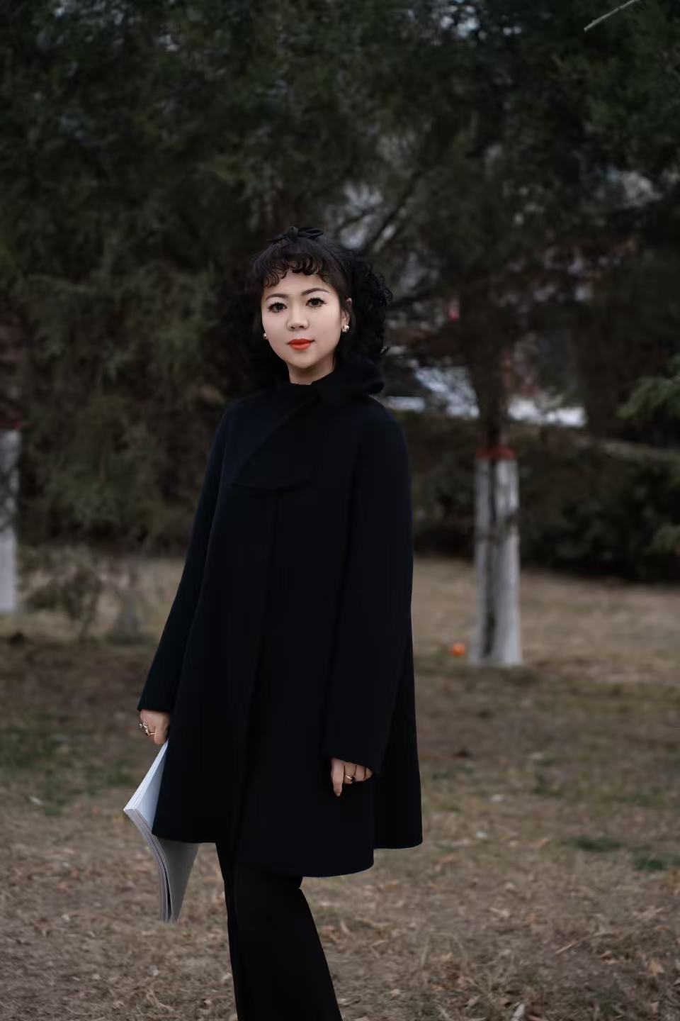 ZHIYAN'S EPOCH 高定藏青立领蝴蝶结山羊绒外套 ·新年限定·