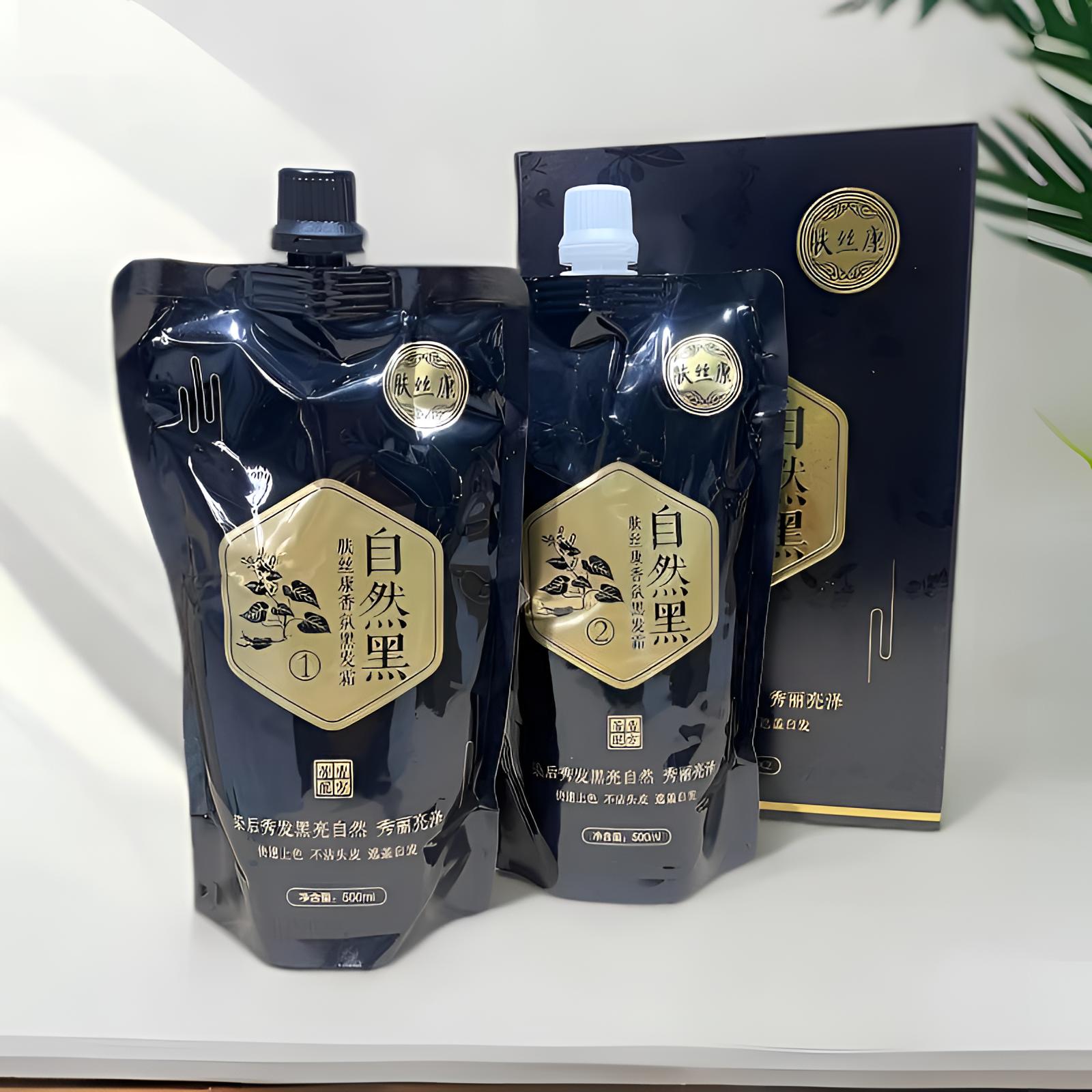 肤丝康黑油 染发剂 肤丝康染发剂 自然黑肤丝康护理黑发霜500ml*2