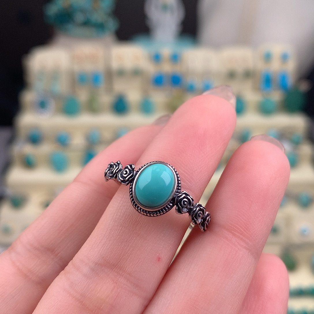 《***》绿松石银S925镶嵌戒指