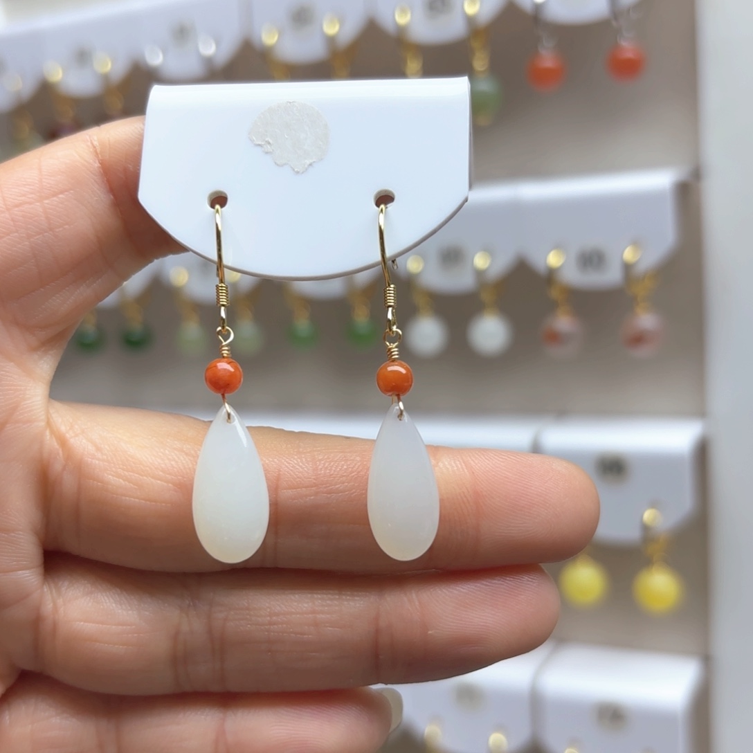 和田玉耳饰银S925镶嵌