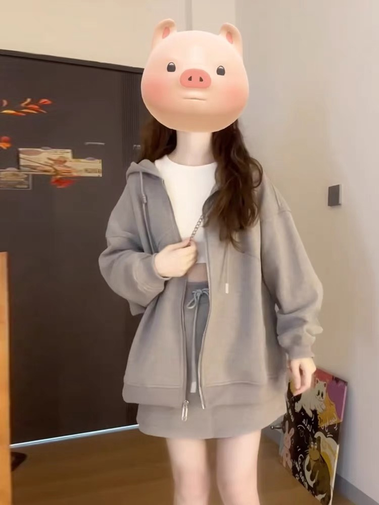 灰色卫衣套装连衣裙子女2025新款春季小个子学院风韩系穿搭一整套