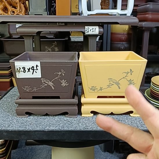 2只13.8cm花鸟小号奎面盆（配底座）