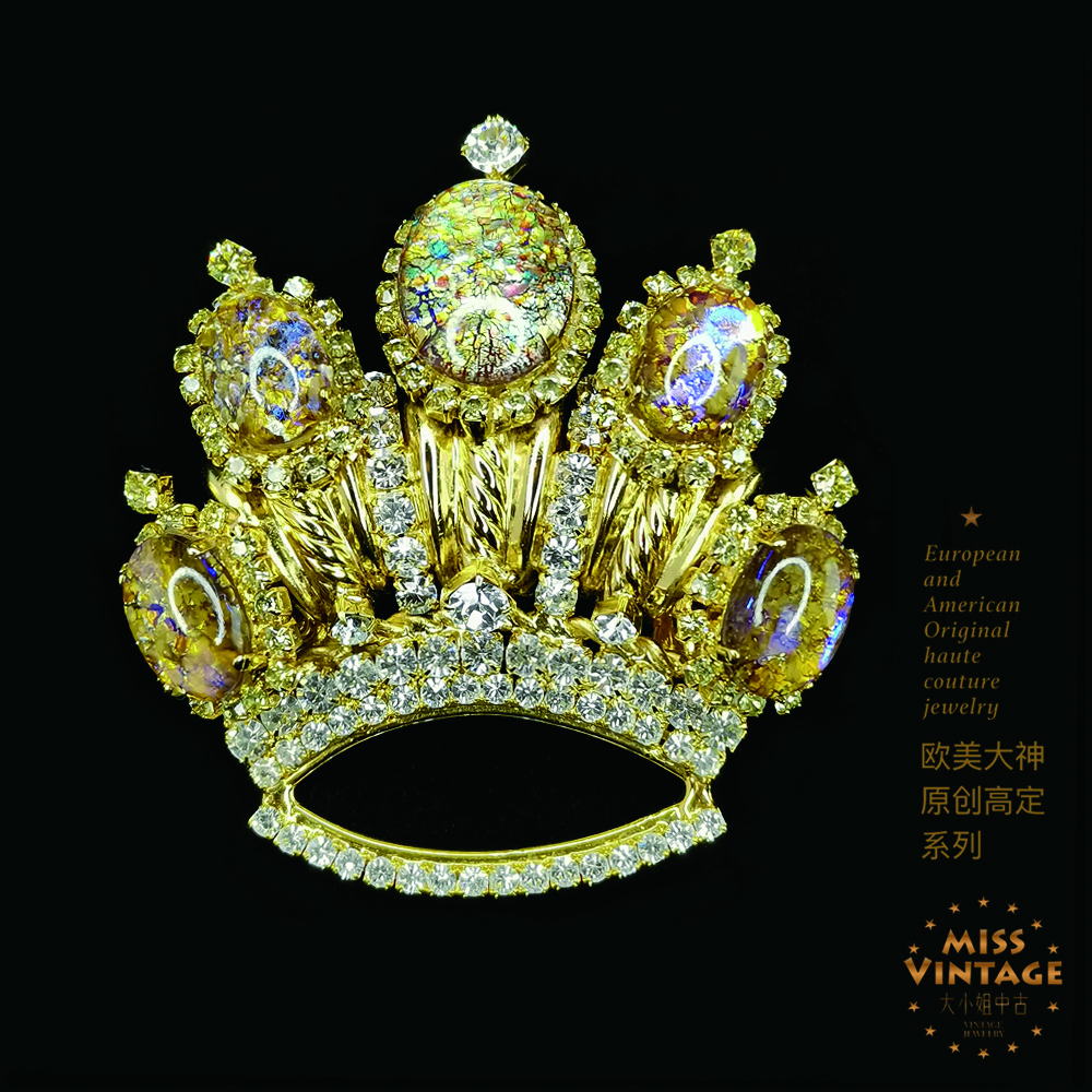 欧美大神原创高定秀场尺寸金色龙息琉璃皇冠胸针[259999-002]