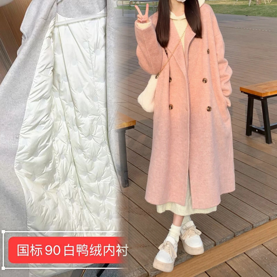 2025年冬季羽绒服内胆双面绒毛呢外套女显瘦韩系加厚流行呢子大衣