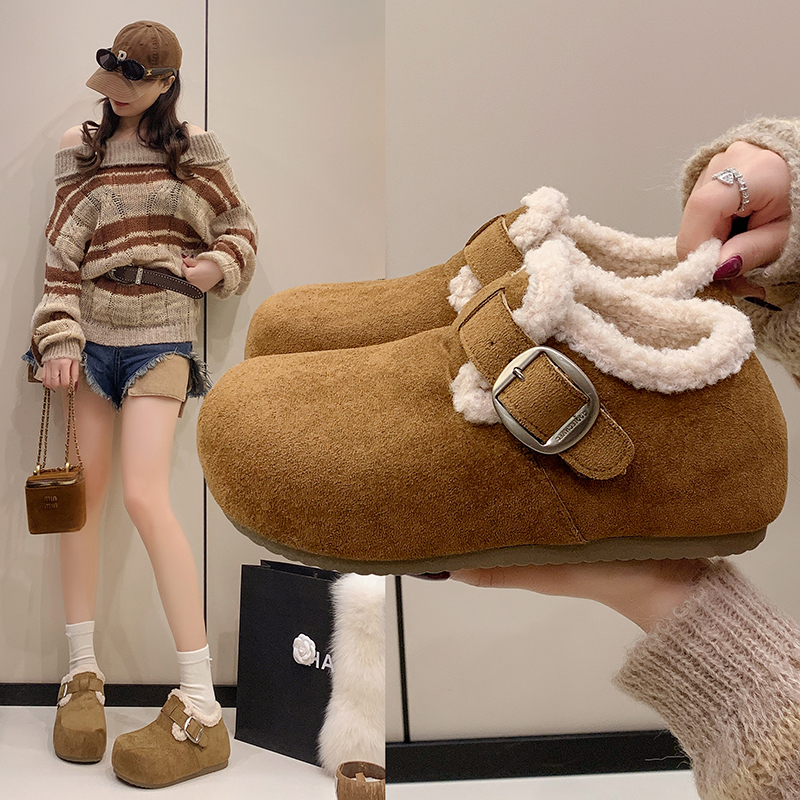 纯色学院风勃肯鞋棉靴/毛靴棉鞋轻职风复古港风