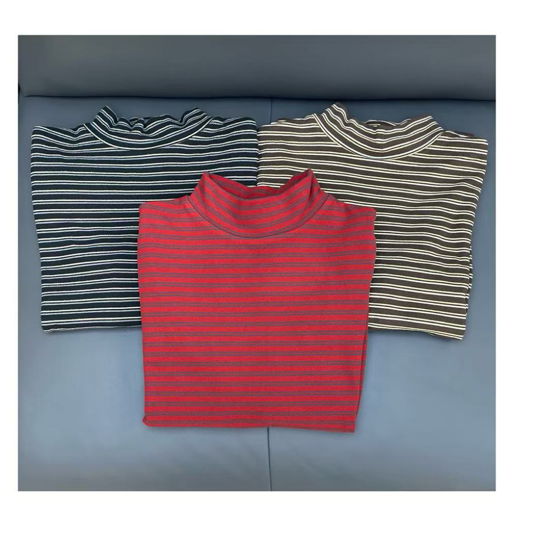 【xineba3】韩国半高领条纹长袖衫2024新款女士时尚洋气舒适保暖