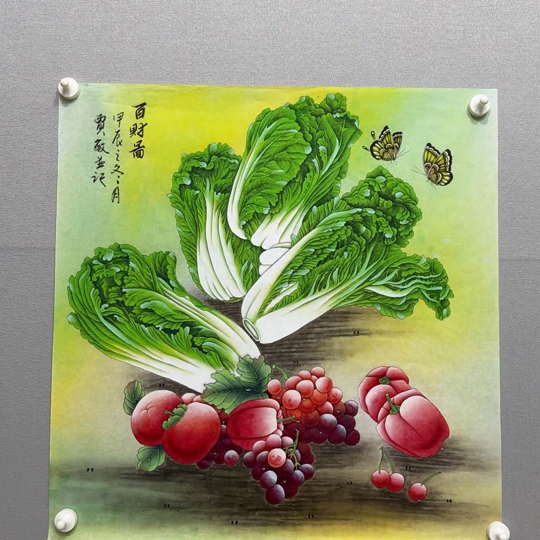 国画工笔白菜斗方贾敏