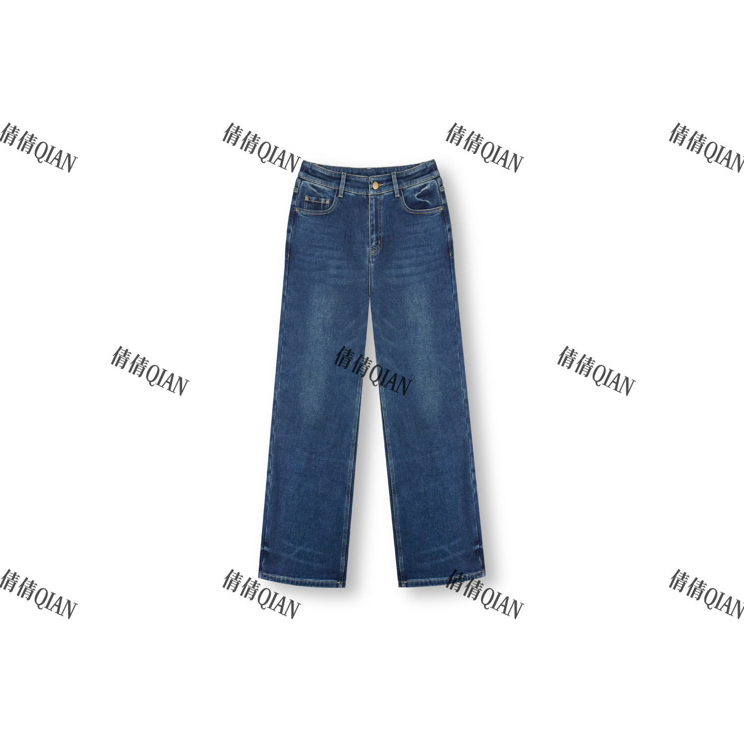 极简风高腰水洗直筒阔腿牛仔裤百搭款（15797-1110）