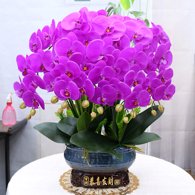 仿真花高档大盆保湿手感蝴蝶兰客厅装饰花电视柜玄关假花公司摆件