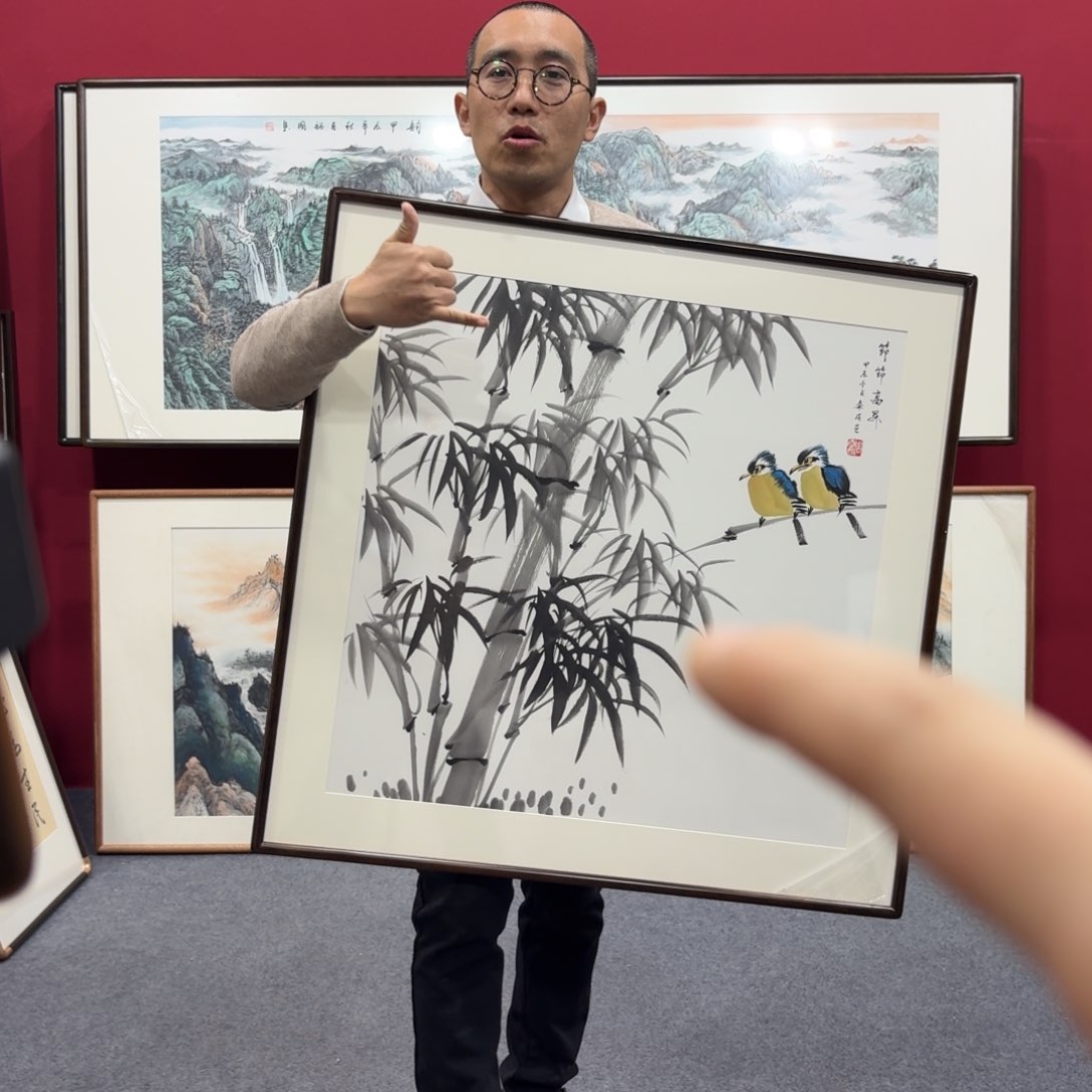 国画带框绘画80/80尺寸