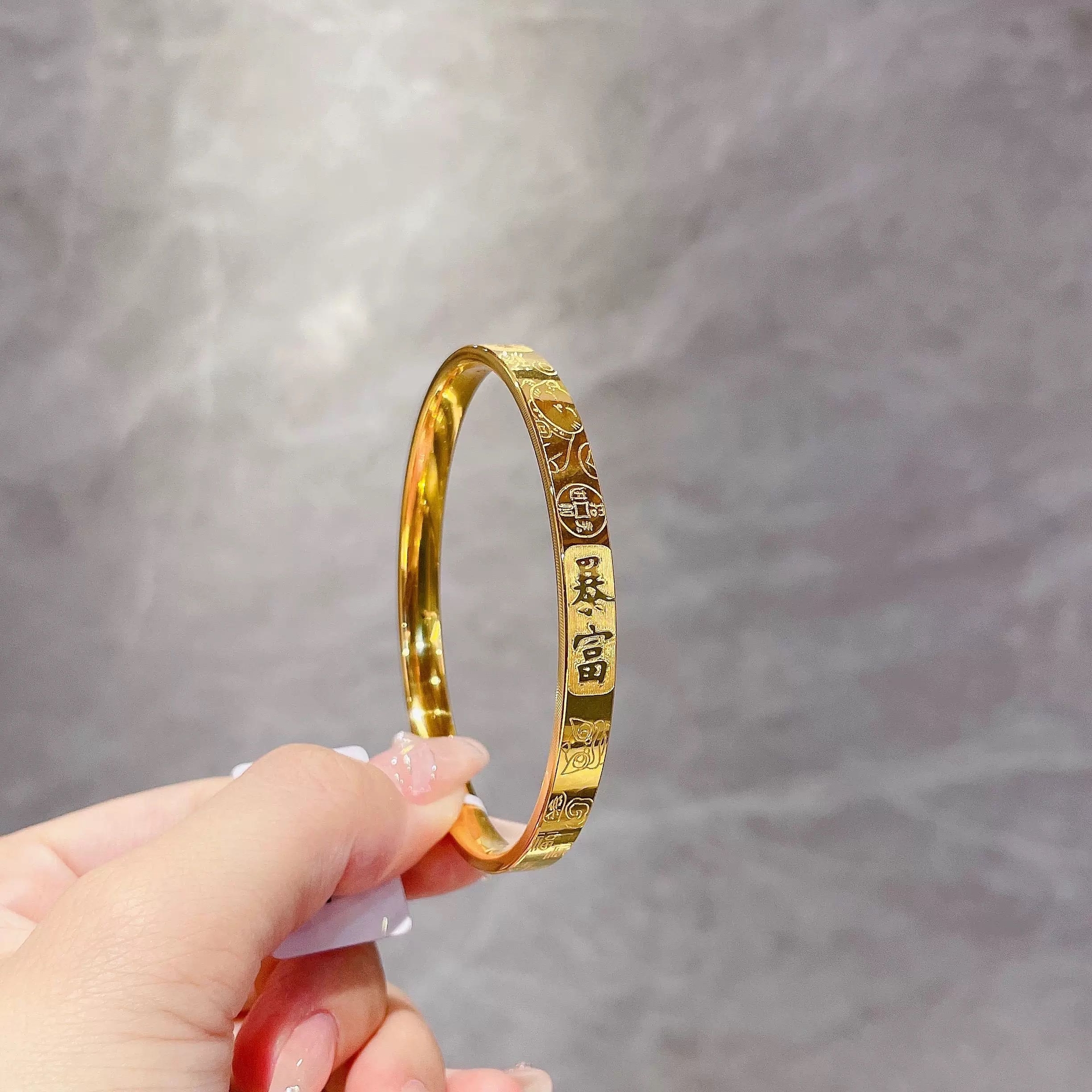 【玖玖黄金】足金999投资金 亮面吉言手镯 年轻时尚5G工艺