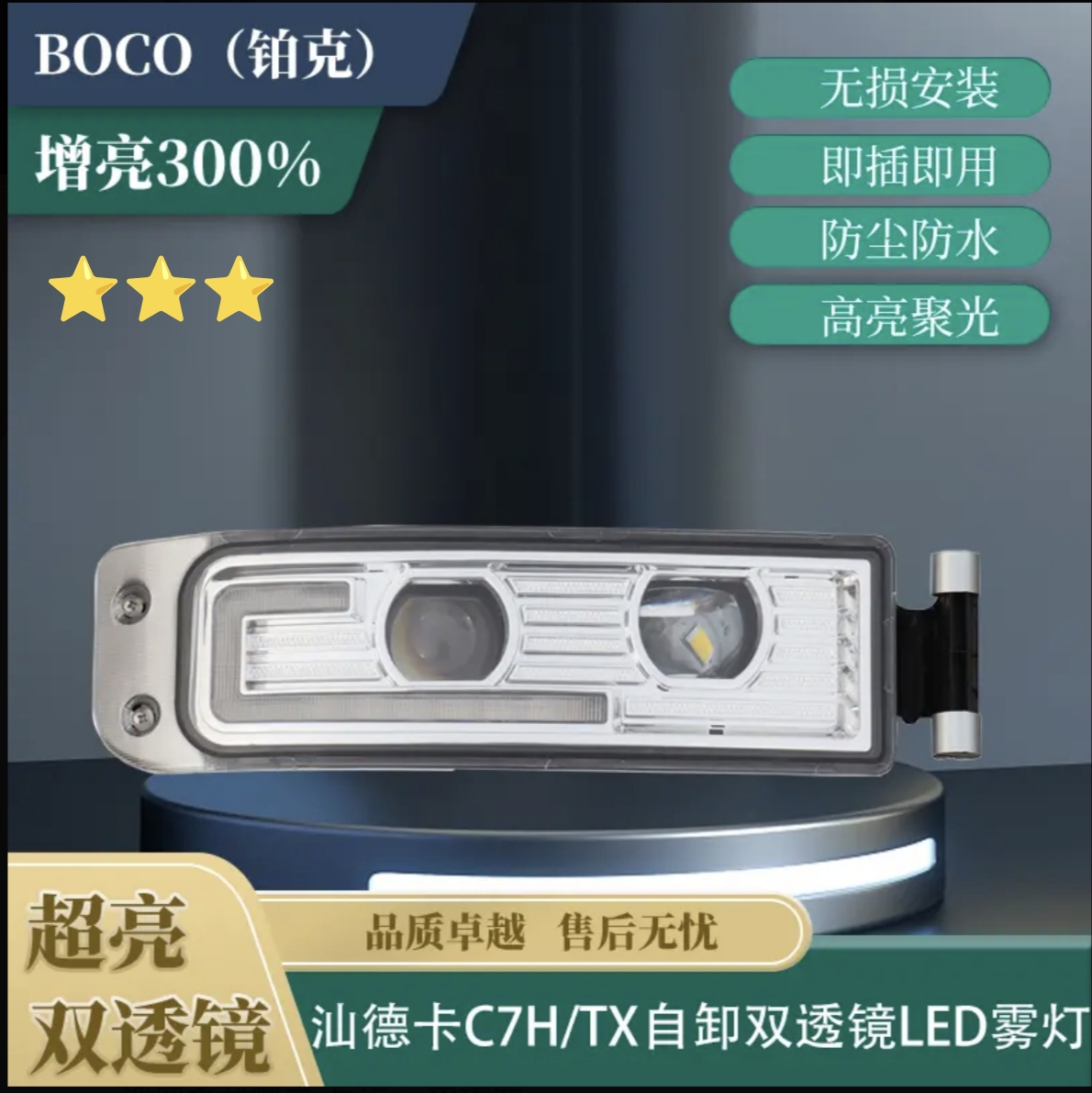 适用于汕德卡金属杆C7H/TX自卸全LED双透镜雾灯车灯超亮货车